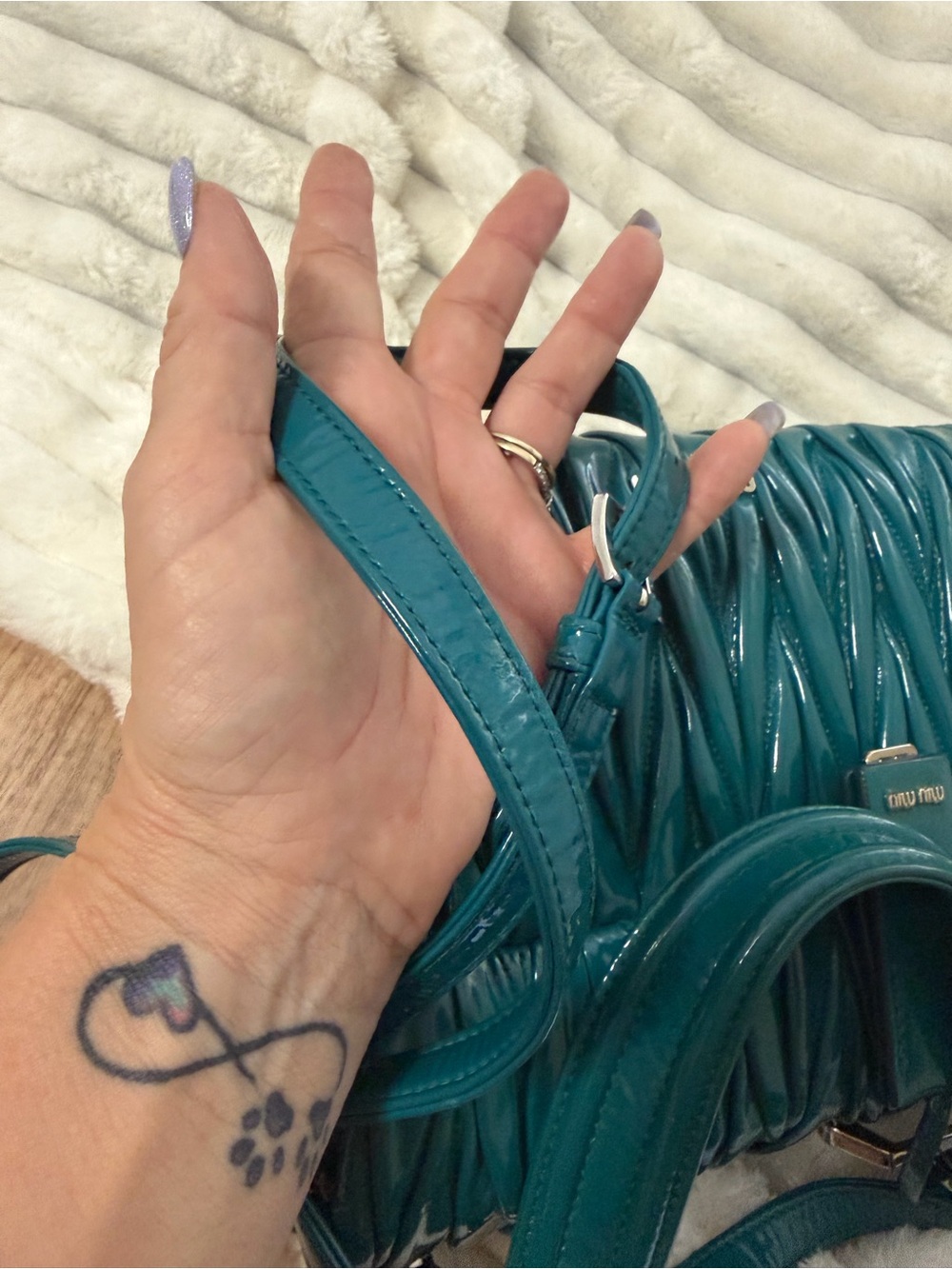 Miu Miu Teal Matelassé Patent Leather Top-Handle Bag - Picture 13 of 16